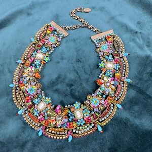Michal Negrin Swarovski Enamel Cameo Ornate Couture Statement Bib VTG Necklace